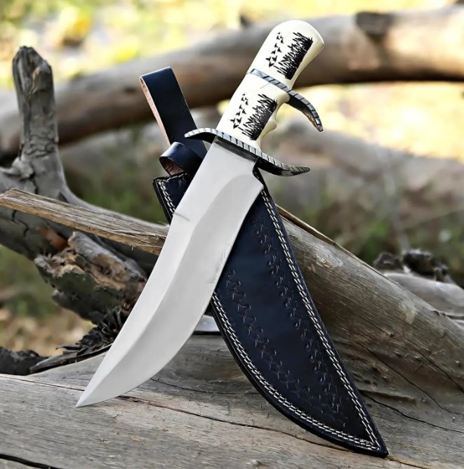 Handmade D2 Steel Hunting Knife: Resin Handle & Leather Sheath