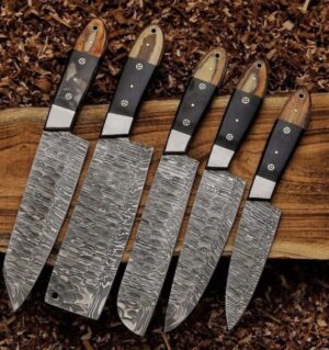 Hand Forged Damascus Steel Chef Knife Set, Kitchen Knives | Chef Knives Set, Handmade 5 Pcs Luxury Damascus Knife Gift for him, Gift for her