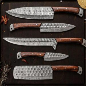 Hand Made Damascus Steel Chef Knife Set, Kitchen Knives | Chef Knive Set, Handmade 5 Pcs Luxury Damasuc Knife Gift for him, Gifts for her