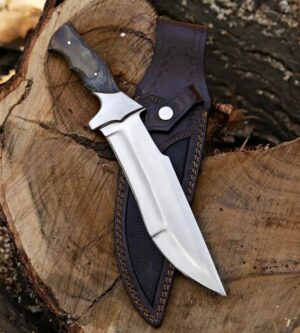 Handmade D2 Steel Hunting Knife with Pakka Wood Handle & Leather Sheath
