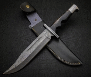 Custom Damascus Hunting Knife: Resin & Wood Handle, Leather Sheath