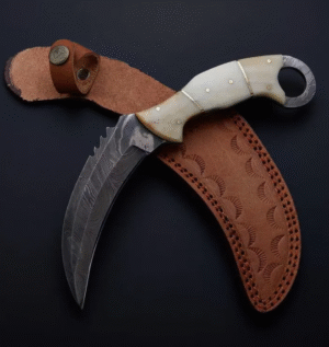 Custom Handmade Damascus Steel Karambit Hunting Knife With Leather Sheath | Best Gift For Him