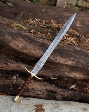 Damascus Steel Viking Sword: Handmade Norse Replica with Leather Sheath