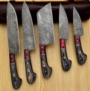 Handmade Damascus chef Set of 5 PCS , Damascus chef set , knife Chef set , handmade chef set , christmas gift , chef knife set