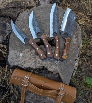 Handmade Forged Chef Knives Set: High Carbon Steel, Rose Wood Handles
