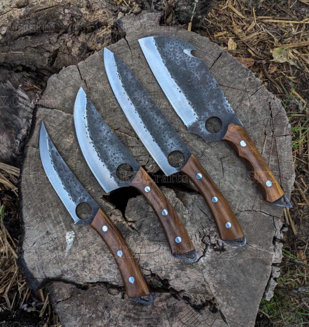 Handmade Forged Chef Knives Set: High Carbon Steel, Rose Wood Handles - Image 3