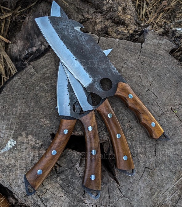 Handmade Forged Chef Knives Set: High Carbon Steel, Rose Wood Handles - Image 2