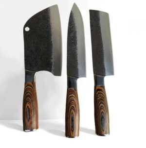 Hand-Forged Chef Knife Set | 3-Piece High Carbon Steel Kitchen Knife Set with Wood Handle | Japanese Style Cooking Knives for Home & Pro
