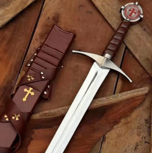The Accolade Sword of the Knights Templar–Handmade Collectible Sword, With Leather Scabbard Best Gift for Him