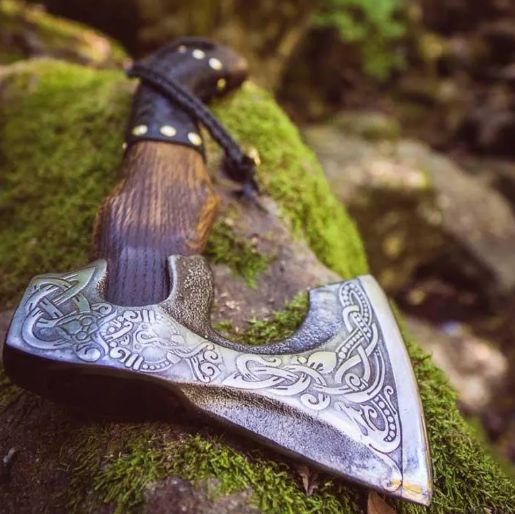 Viking Bearded Camping Axe, Hand Forged Carbon Steel Hatchet with Ash Wood Handle, Ideal Camping Gift for Him or Best man Ideal Gift for Him - Image 2