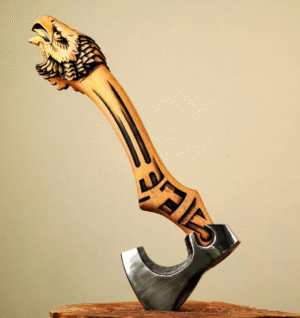 Hand-Carved Eagle Axe: High-Carbon Steel Blade, Tribal Etched Handle