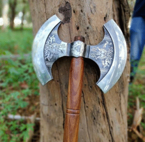 Hand-Forged Carbon Steel Double Headed Berserker Axe with Leather Sheath