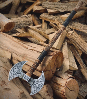 Hand Forged Double Headed Viking Axe: High Carbon Steel, Ash Wood Handle