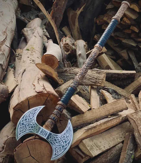 Hand Forged Double Headed Viking Axe: High Carbon Steel, Ash Wood Handle - Image 2