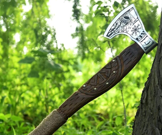 Hand-Forged Carbon Steel Viking Axe: Rosewood Handle, Norse Engravings Gift For Him Husband Gift - Image 2