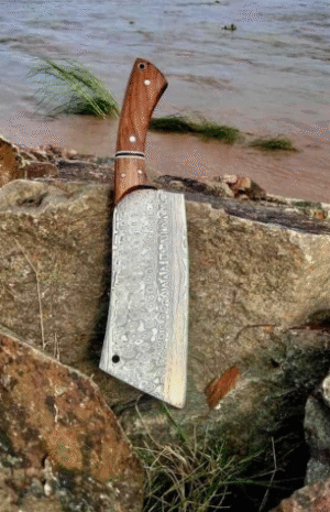 Handmade Damascus Steel Cleaver Knife: Butcher & Chef Knife with Olive Wood Handle