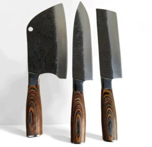 Hand-Forged Chef Knife Set | 3-Piece High Carbon Steel Kitchen Knife Set with Wood Handle | Japanese Style Cooking Knives for Home & Pro