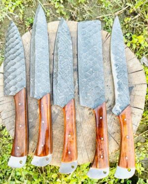 Hand Forged Damascus Steel Chef Knife Set, Kitchen Knives | Chef Knive Set, Handmade 5 Pcs Luxury Damasuc Knife Gift for him, Gifts for her