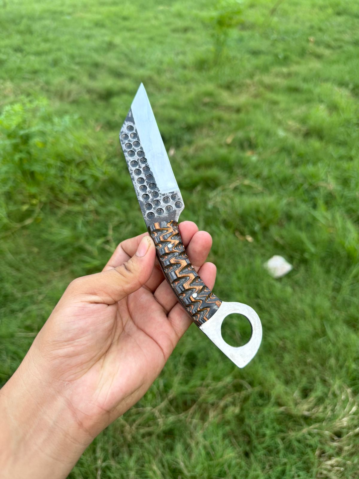 Handcrafted Custom Fixed Blade Knife with Textured Handle & Leather Sheath - Image 5