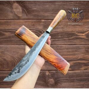 Hand Forged Machete hunting Knife 10.5'', Rosewood Handle&Scabbard