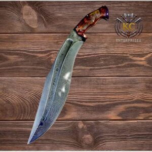 Handmade Damascus Steel Kukri Knife with Leather Holster Strap | Kukri Fighter | Best Kukri Machete | Best Gift for Men | Christmas Gift