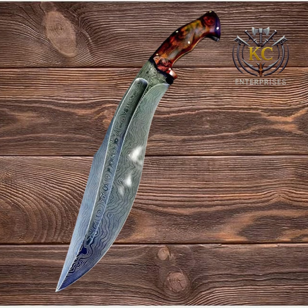 Handmade Damascus Steel Kukri Knife with Leather Holster Strap | Kukri Fighter | Best Kukri Machete | Best Gift for Men | Christmas Gift