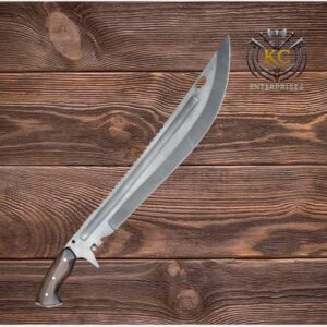 Heavy-Duty Survival Machete with Serrated Spine & Wooden Handle