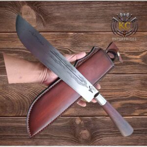 Handcrafted Outdoor Machete with Wooden Handle & Leather Sheath