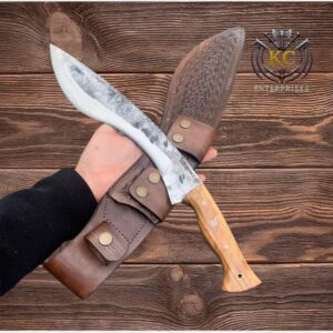 Handcrafted Kukri Knife with Wooden Handle & Leather Sheath