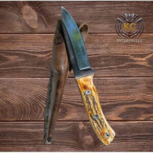 Handcrafted Skinning Knife with Stag Handle & Leather Sheath