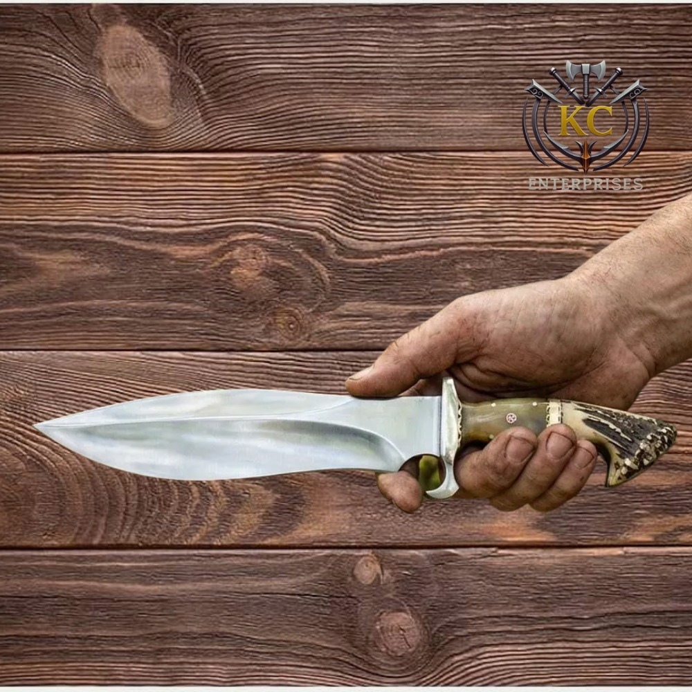 Handcrafted Bowie Knife with Stag Handle & Premium Leather Sheath - Image 4
