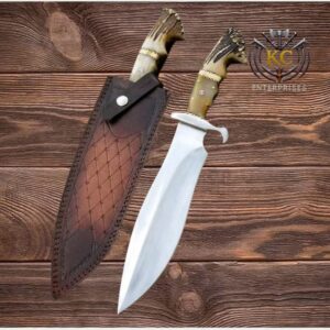 Handcrafted Bowie Knife with Stag Handle & Premium Leather Sheath