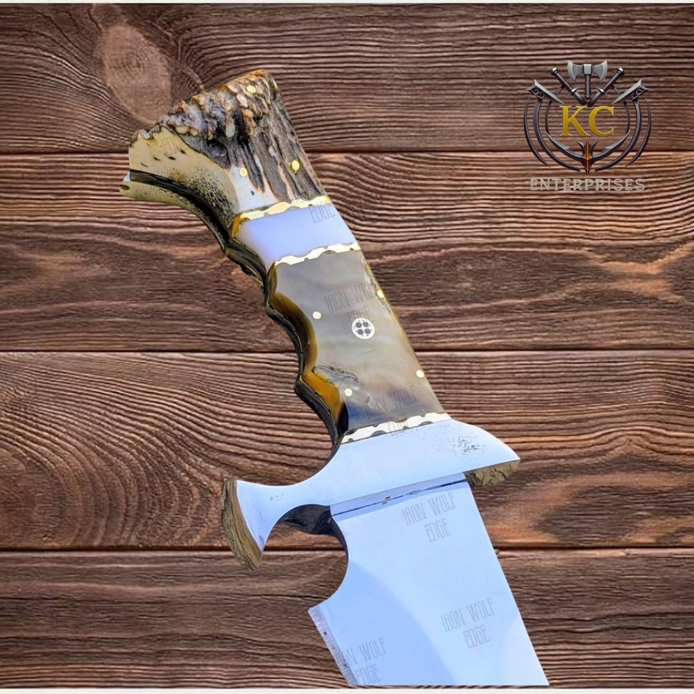 Handcrafted Bowie Knife with Stag Handle & Premium Leather Sheath - Image 3