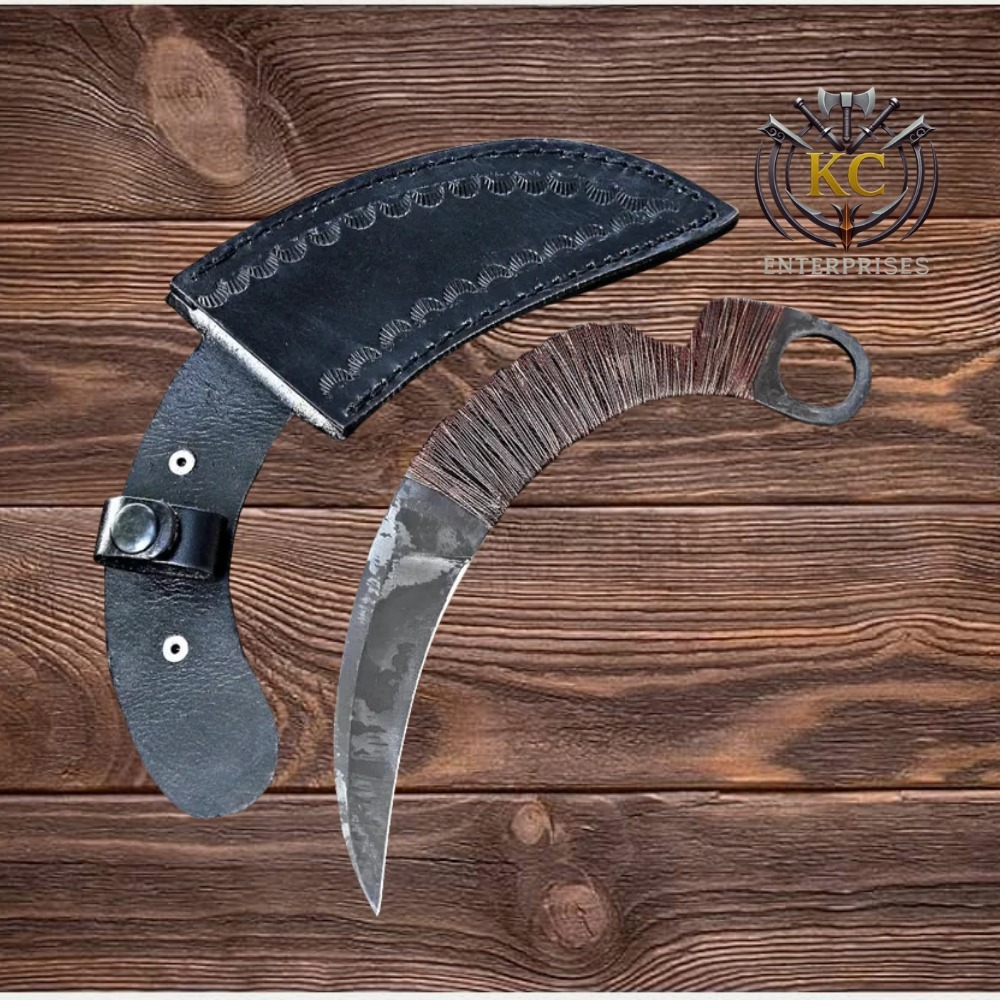 Handmade Karambit : Carbon Steel, Cord Wrap, Leather sheath - Image 2