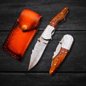 CUSTOM HANDMADE DAMASCUS STEEL ROSEWOOD POCKET KNIFE