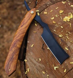 Personalized Damascus Steel Straight Razor – Luxury Shaving Blade & Groomsman Gift | Black Coated Straight Razor with Rosewood Handle