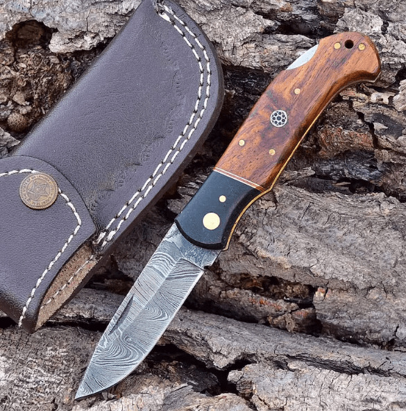 Damascus Pocket Knife Handmade Folding Knife Damascus Damascus 6049EA - Image 2
