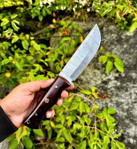 HandForged Damascus BushCraft | Hunting | Skinner knife with leather sheath | Micaeta handle | Modern Camping knife