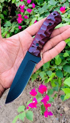 Handmade Powder-Coated Skinner Knife: Micarta Handle & Leather Sheath - Image 4