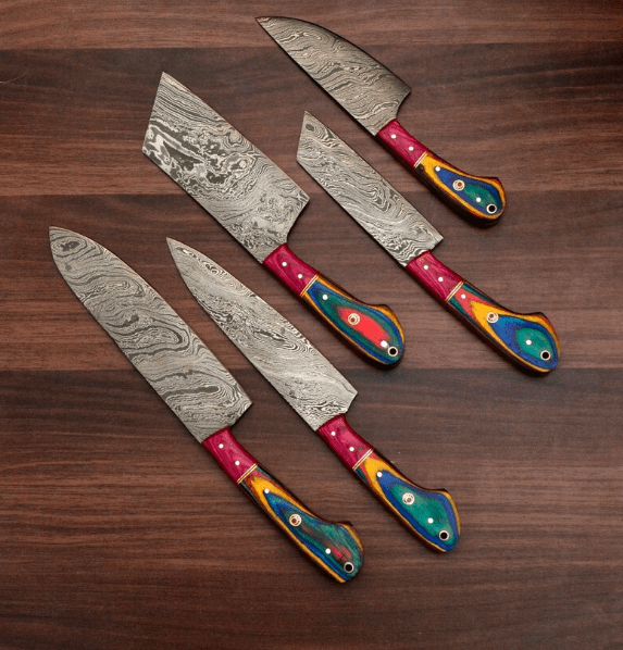 Handmade Damascus chef Knife Set of 5 PCS With Leather Sheath - Image 3