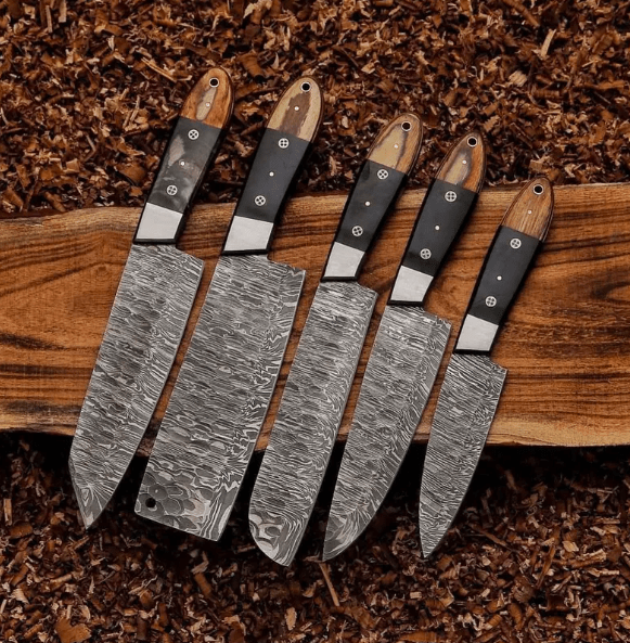Hand Forged Damascus Steel Chef Knife Set, Kitchen Knives | Chef Knive Set, Handmade 5 Pcs Luxury Damasuc Knife Gift for him, Gifts for her