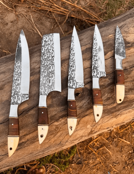 Hand Forged Damascus Kitchen Knife Set | Bone & Rosewood Handles - Image 3