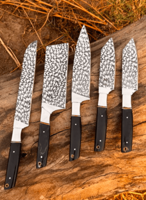 Hand Forged D2 Steel Chef Knife Set: 5-Piece Etched Blade