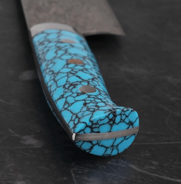 Handmade Raindrop Damascus steel Chef Knife and Turquoise stone Handle with leather sheath/ Chef knife/Japanese Chef/Rare chef knife Replica - Image 3