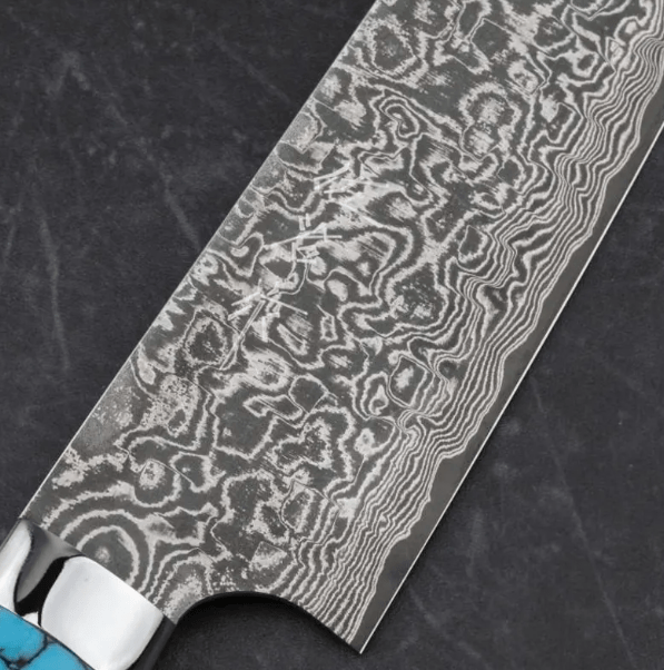 Handmade Raindrop Damascus steel Chef Knife and Turquoise stone Handle with leather sheath/ Chef knife/Japanese Chef/Rare chef knife Replica - Image 4