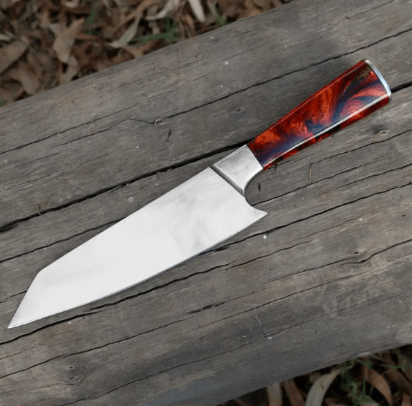 Handmade High Carbon Steel Chef Knife: Resin Handle & Leather Sheath - Image 2