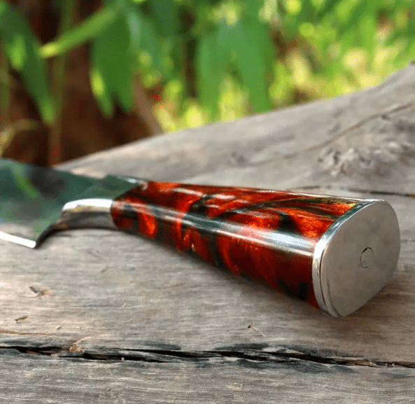 Handmade High Carbon Steel Chef Knife: Resin Handle & Leather Sheath - Image 3