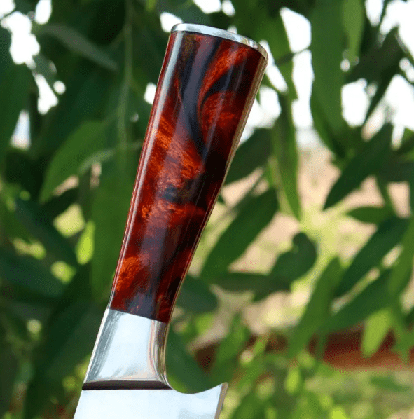 Handmade High Carbon Steel Chef Knife: Resin Handle & Leather Sheath - Image 4