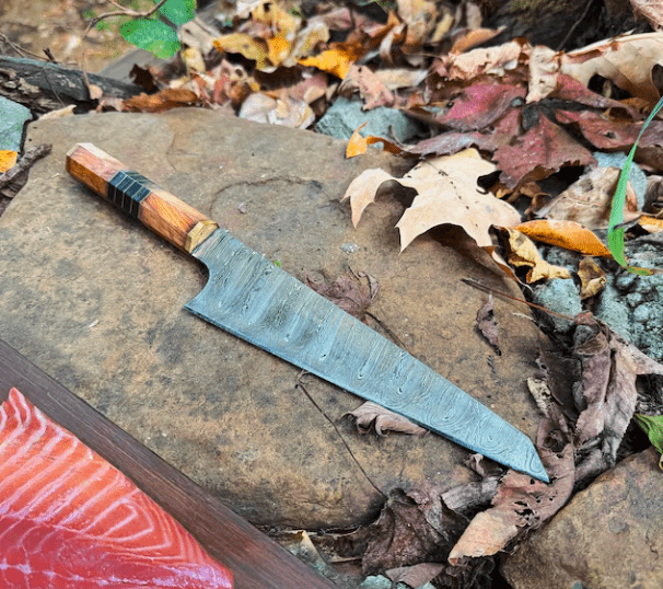 Personalized Damascus Chef Knife: Engraved Kitchen Knife, Leather Sheath - Image 4