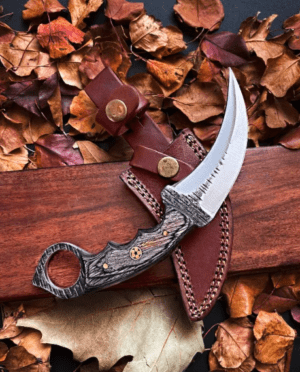 Handmade Carbon Steel Tactical Karambit Knife - Diamond Wood Handle